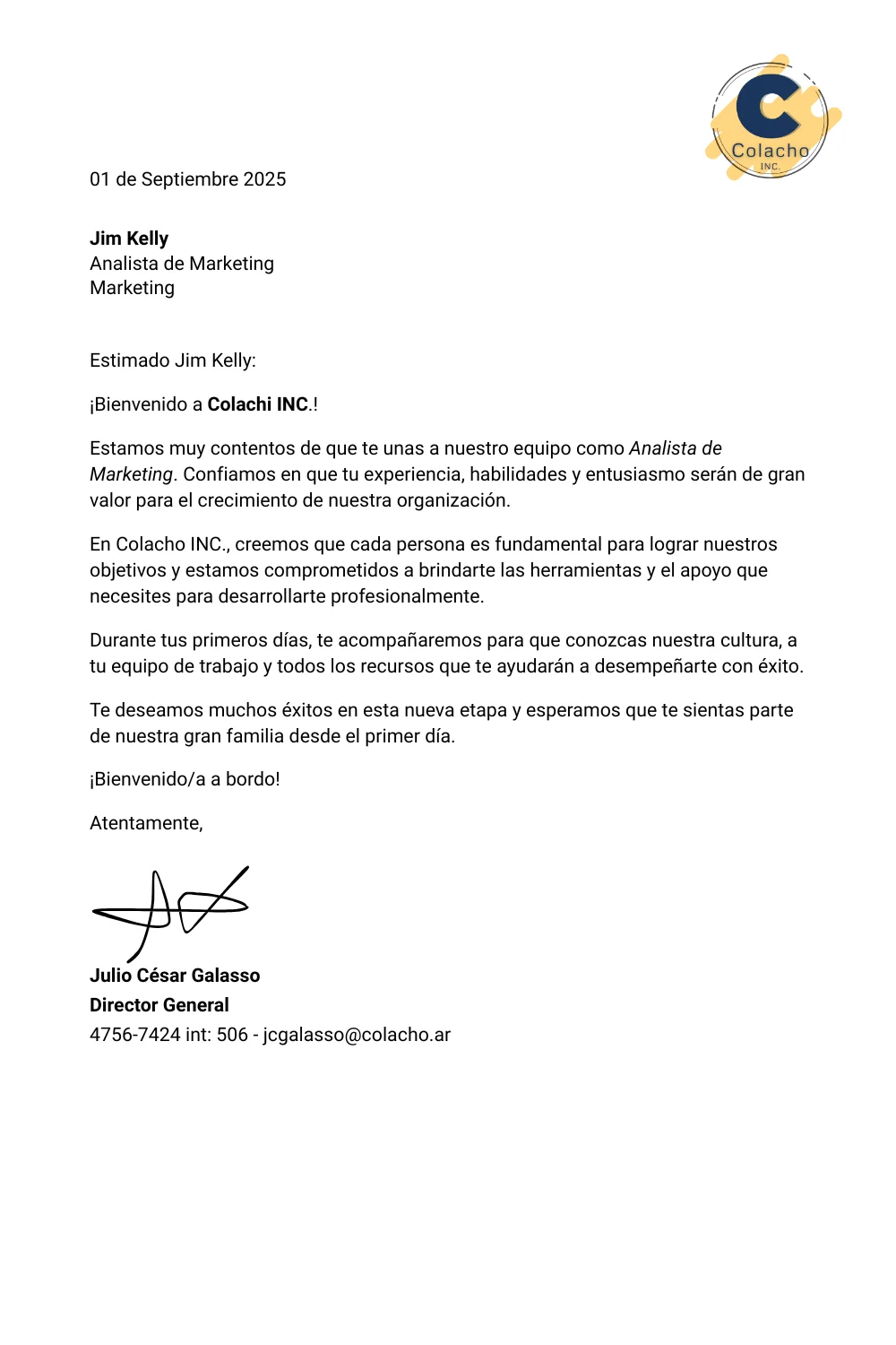Carta bienvenida