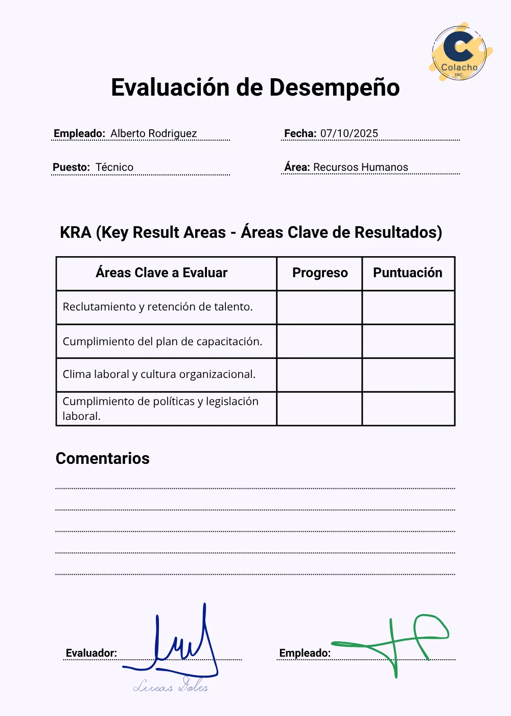 Formulario de Evaluación KRA